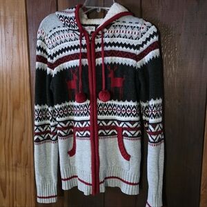 Shrinking Violet Womans Zip Up Sweater - Black, White, Red Size Large